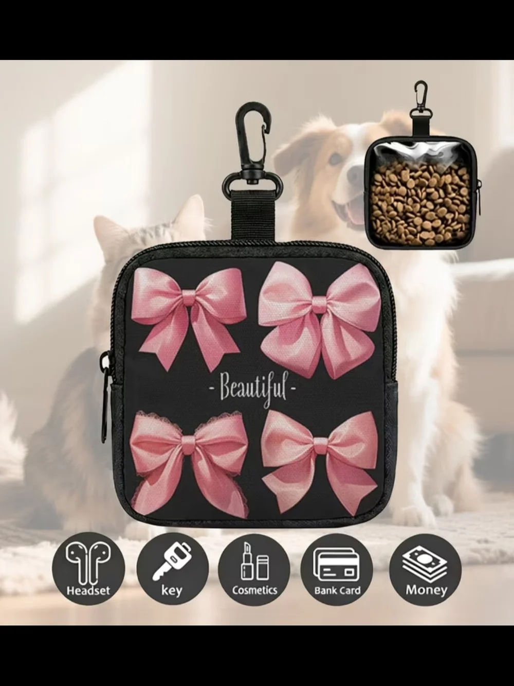 Beautiful Pink Bow Treat Pouch for Small Pets